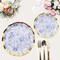 25 Round 8" BLUE Paper Salad Plates Gold Wavy Rim Party Tableware